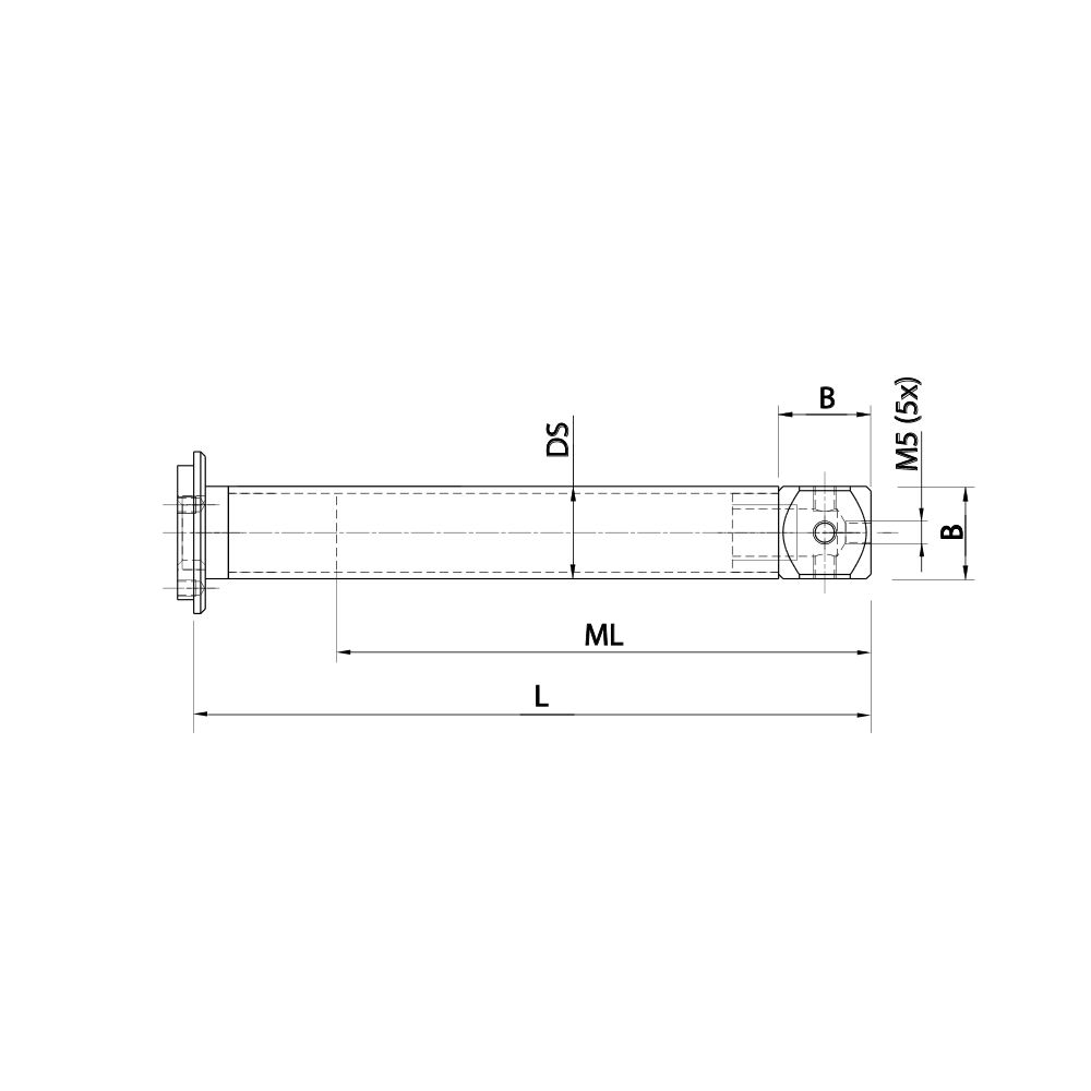 Zeichnung vom Produkt M5 Tellerverlängerung Kohlefaser; L 126.5 mm; DS 20.0 mm; B 20.0 mm