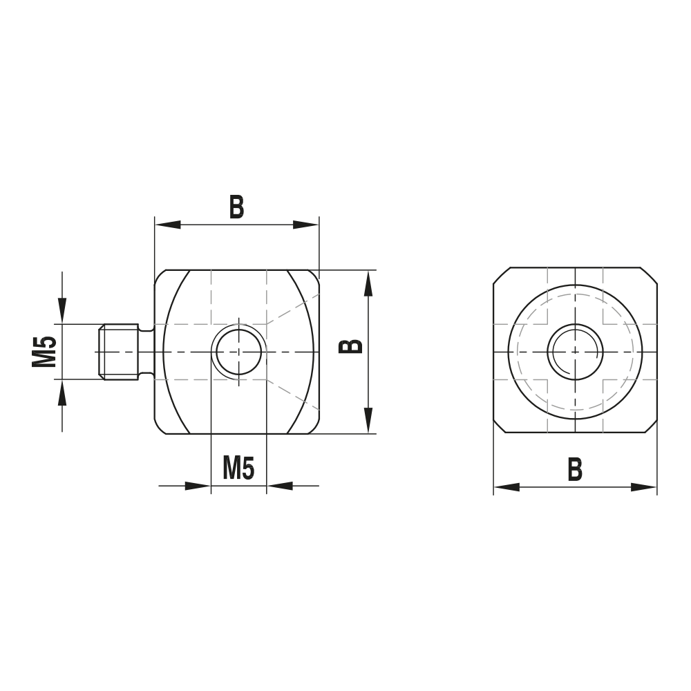 Zeichnung vom Produkt M5 Würfel Titan 4-fach; B 15.0 mm mit Senkschraube