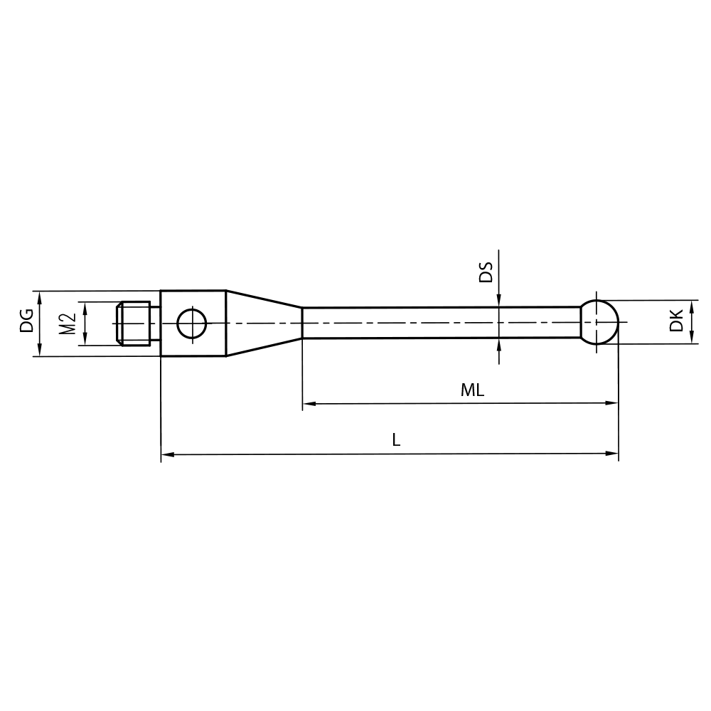 Zeichnung vom Produkt M2 Gerader Taster; DK 1.5 mm; L 10.75 mm