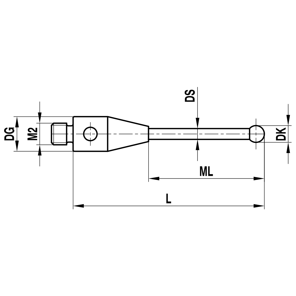 Zeichnung vom Produkt M2 Gerader Taster; DK 1.0 mm; L 20.5 mm