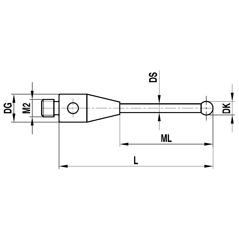 Zeichnung vom Produkt M2 Gerader Taster; DK 1.0 mm; L 52.5 mm