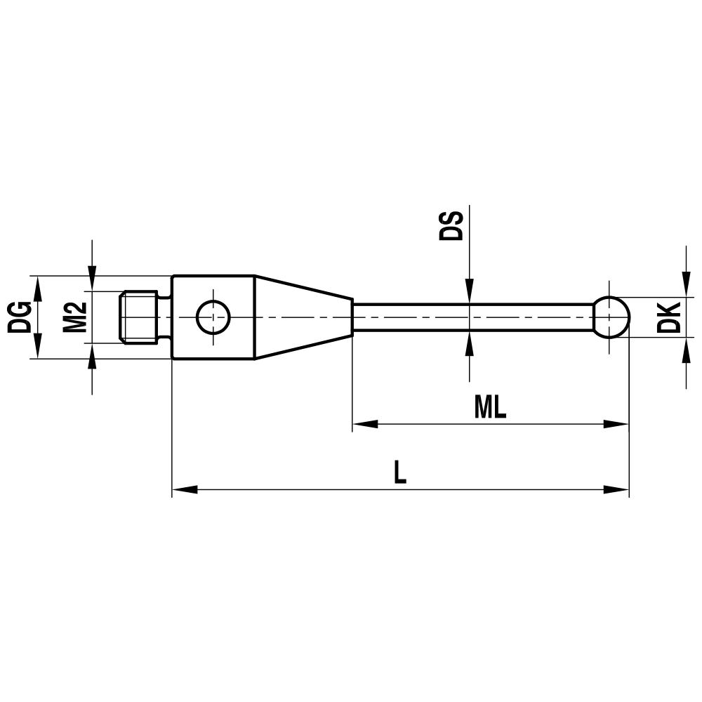 Zeichnung vom Produkt M2 Gerader Taster; DK 1.5 mm; L 20.75 mm