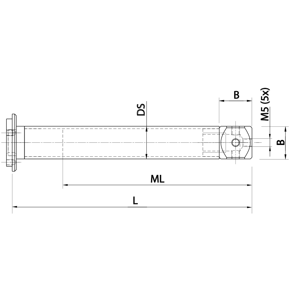 Zeichnung vom Produkt M5 Tellerverlängerung Kohlefaser; L 191.5 mm; DS 11.0 mm; B 15.0 mm