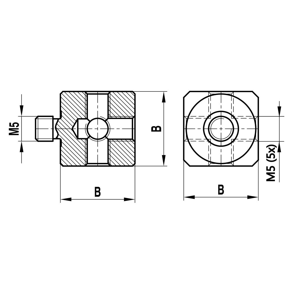 Zeichnung vom Produkt M5 Würfel Titan 5-fach; B 20.0 mm