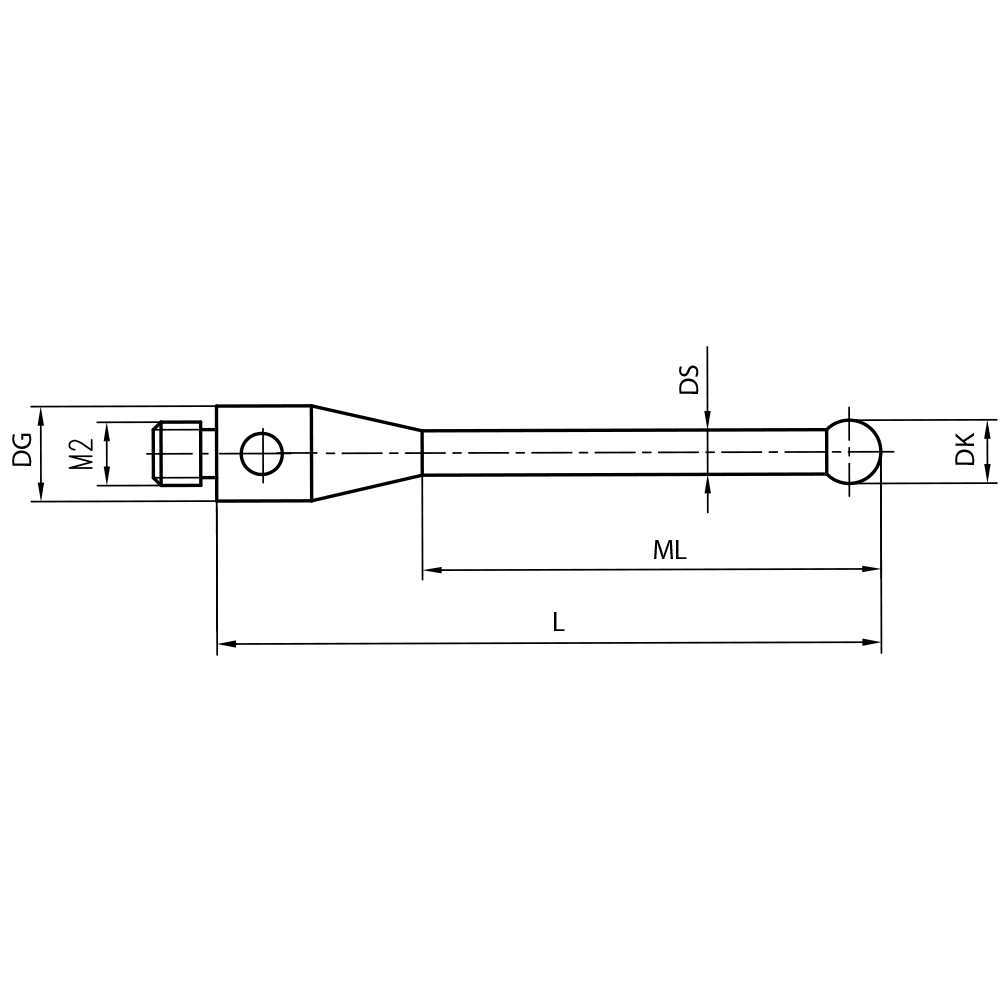 Zeichnung vom Produkt M2 Gerader Taster; DK 1.5 mm; L 10.75 mm