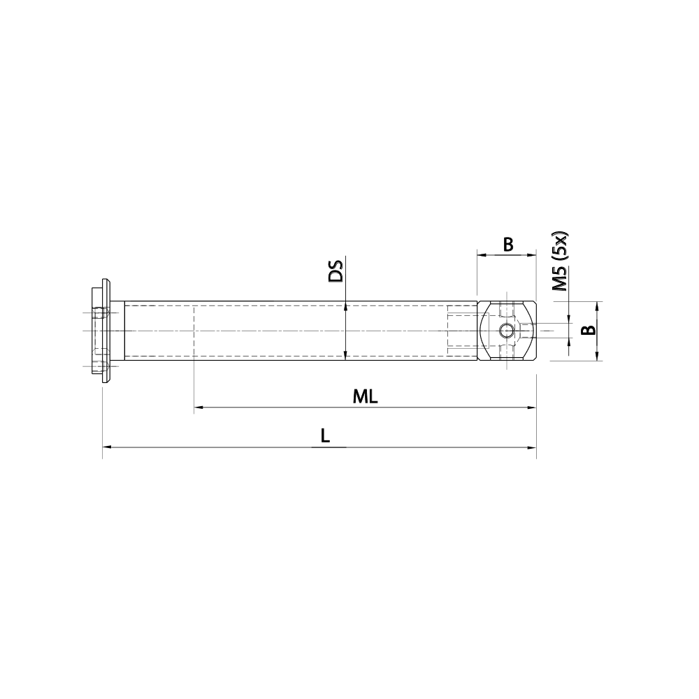 Zeichnung vom Produkt M5 Tellerverlängerung Kohlefaser; L 161.5 mm; DS 11.0 mm; B 15.0 mm