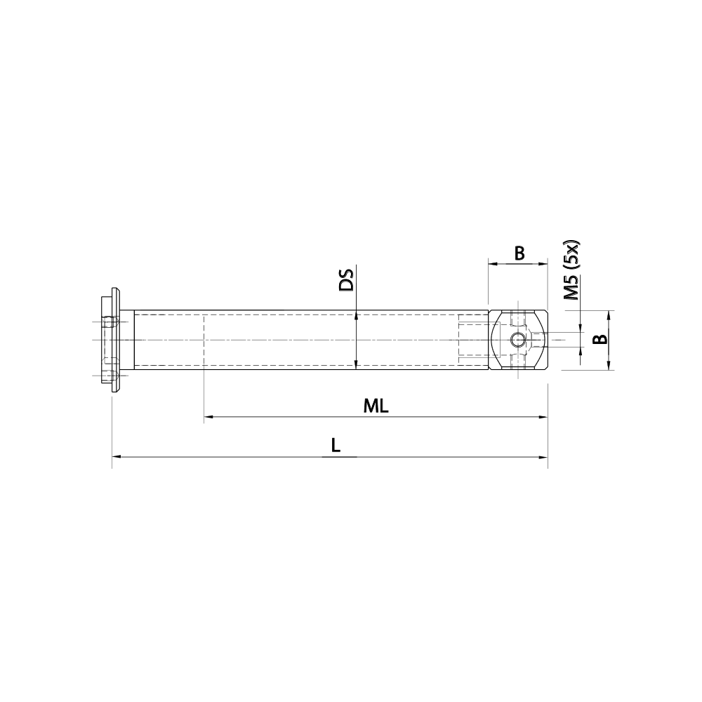 Zeichnung vom Produkt M5 Tellerverlängerung Kohlefaser; L 166.5 mm; DS 20.0 mm; B 20.0 mm