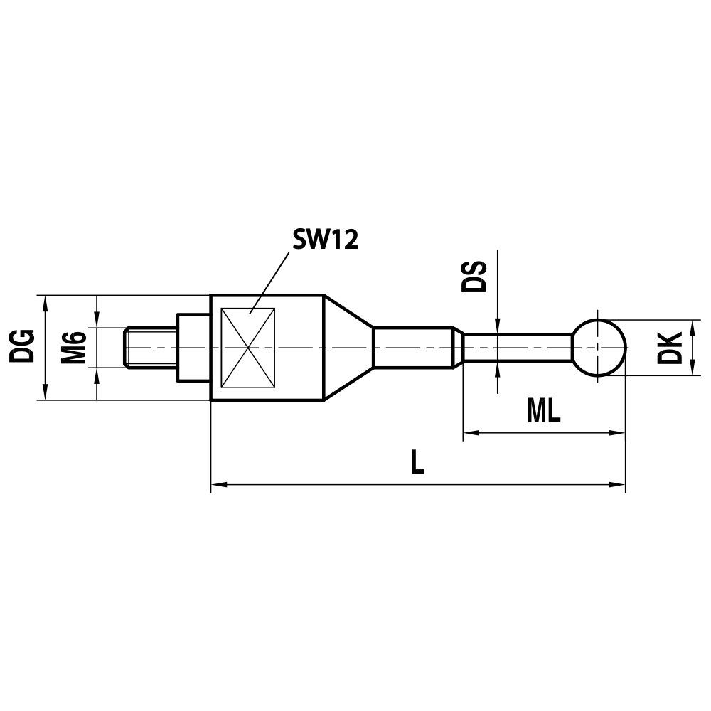 Zeichnung vom Produkt M6 Gerader Taster; DK 3.0 mm; L 49.0 mm