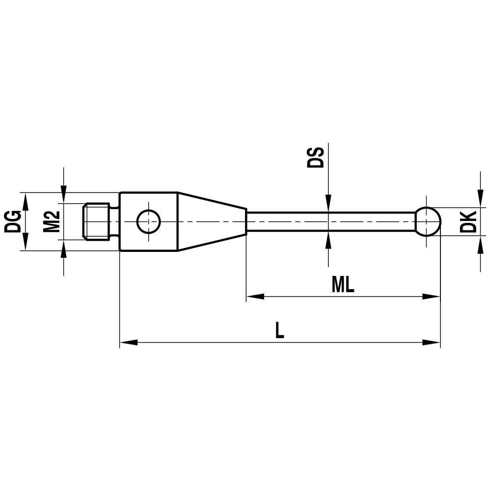 Zeichnung vom Produkt M2 Gerader Taster; DK 1.0 mm; L 27.5 mm
