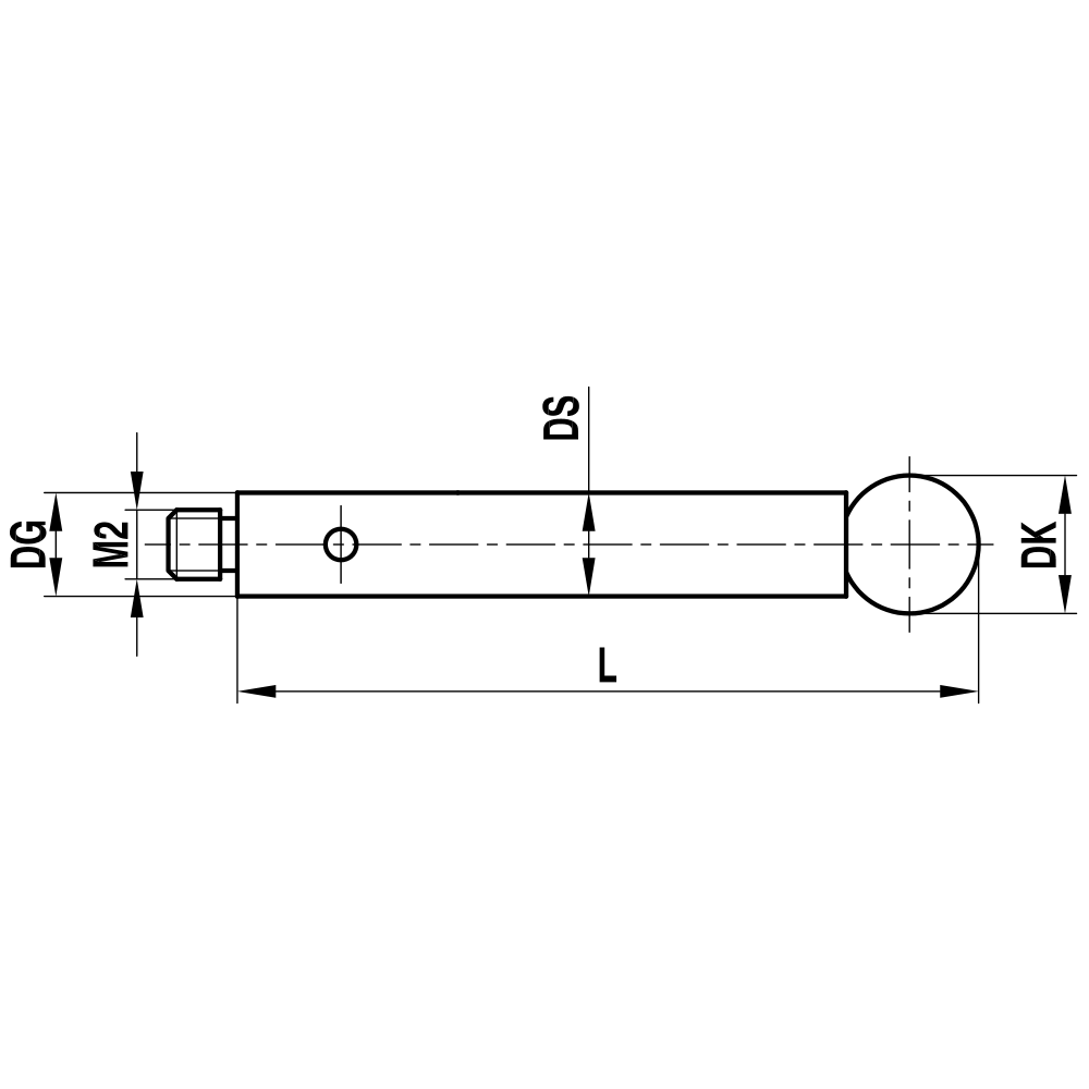 Zeichnung vom Produkt M2 Gerader Taster; DK 4.0 mm; L 42.0 mm
