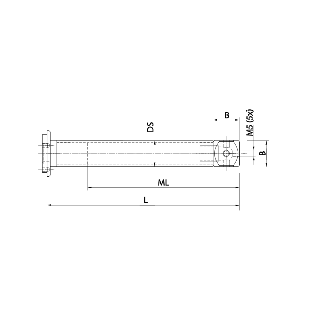 Zeichnung vom Produkt M5 Tellerverlängerung Kohlefaser; L 101.5 mm; DS 11.0 mm; B 15.0 mm