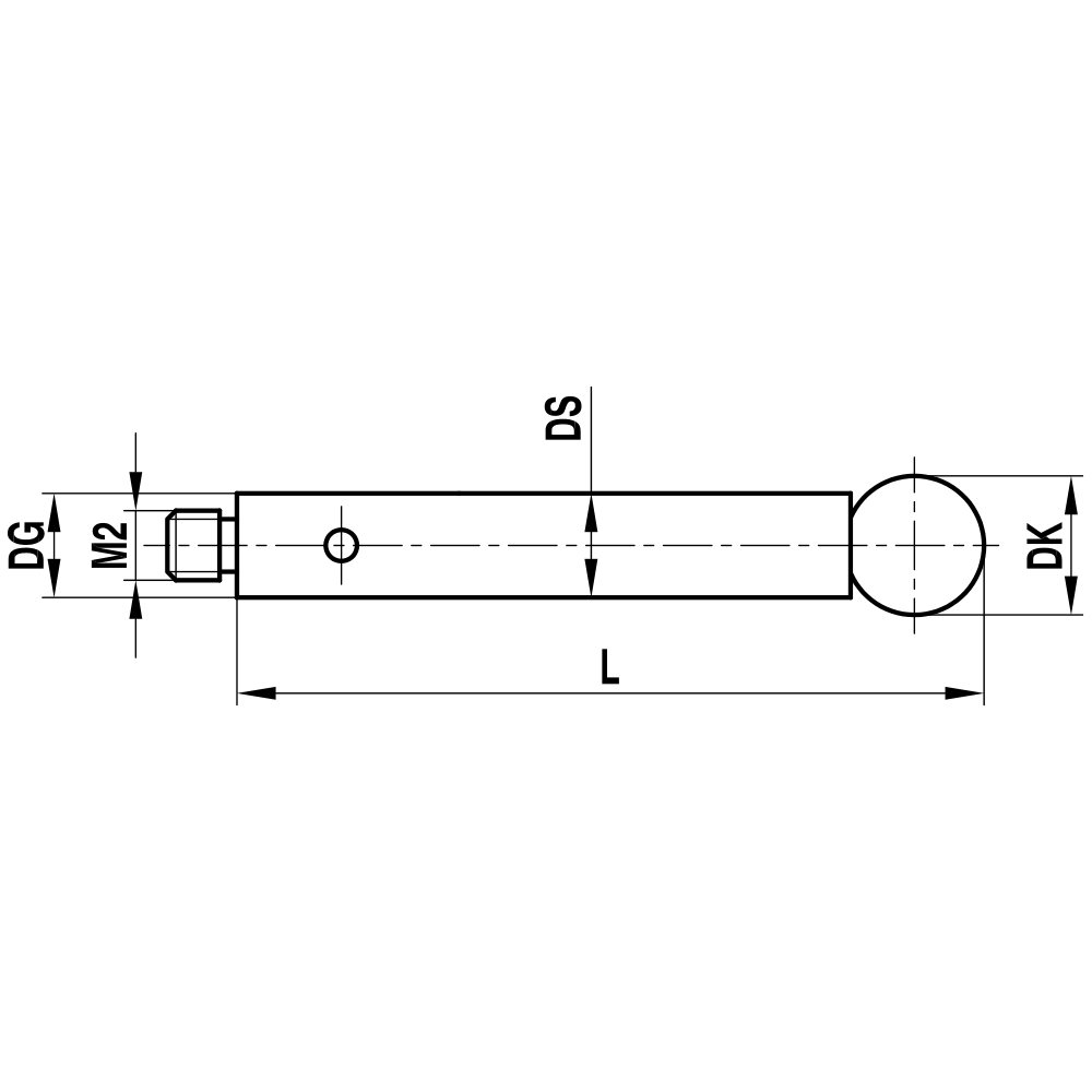 Zeichnung vom Produkt M2 Gerader Taster; DK 5.0 mm; L 42.5 mm