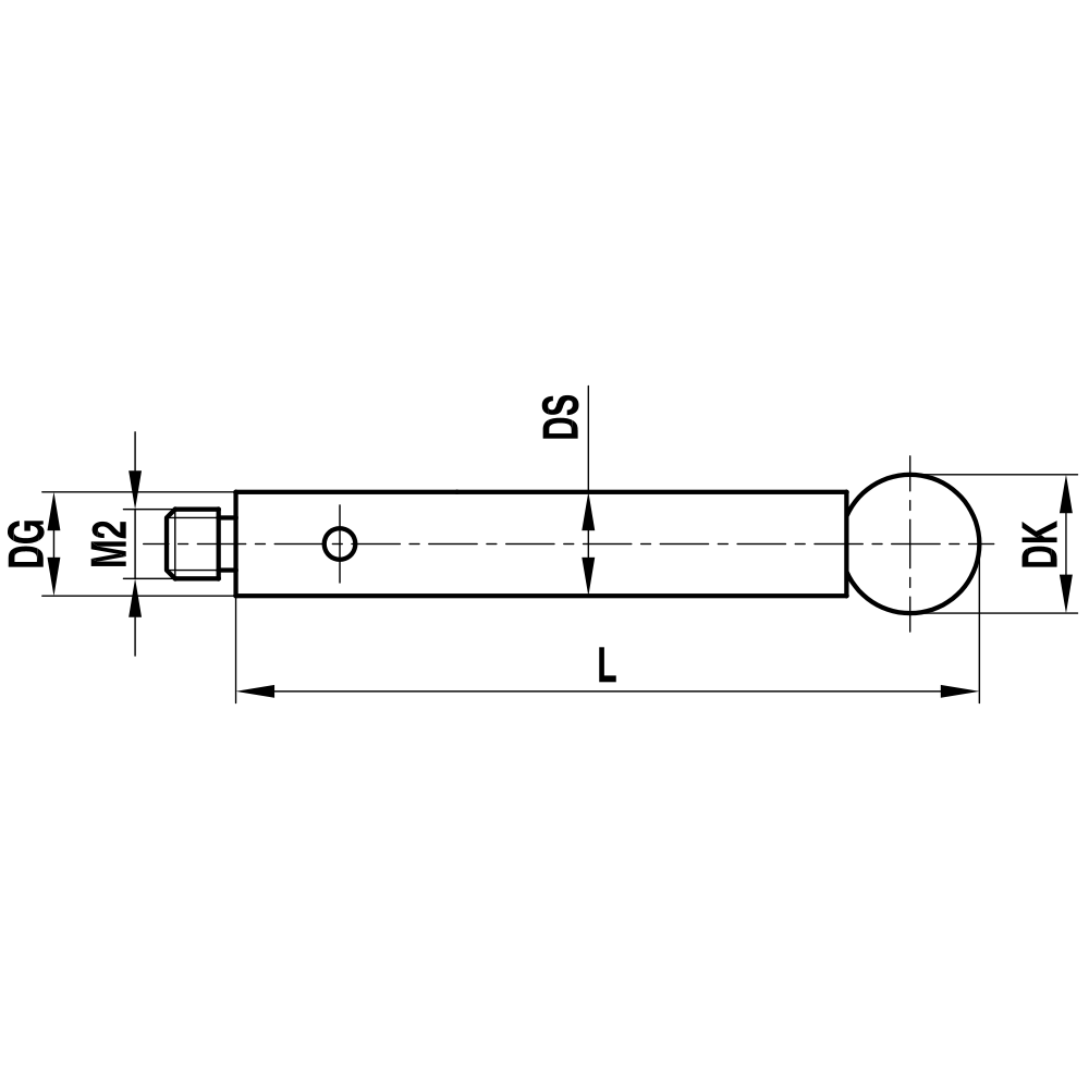 Zeichnung vom Produkt M2 Gerader Taster; DK 4.0 mm; L 52.0 mm