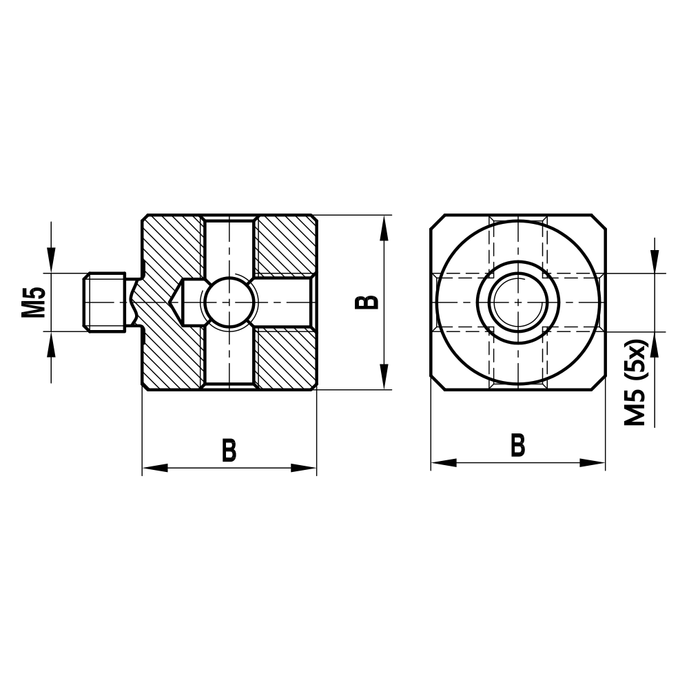 Zeichnung vom Produkt M5 Würfel Titan für Leitz; B 15.0 mm