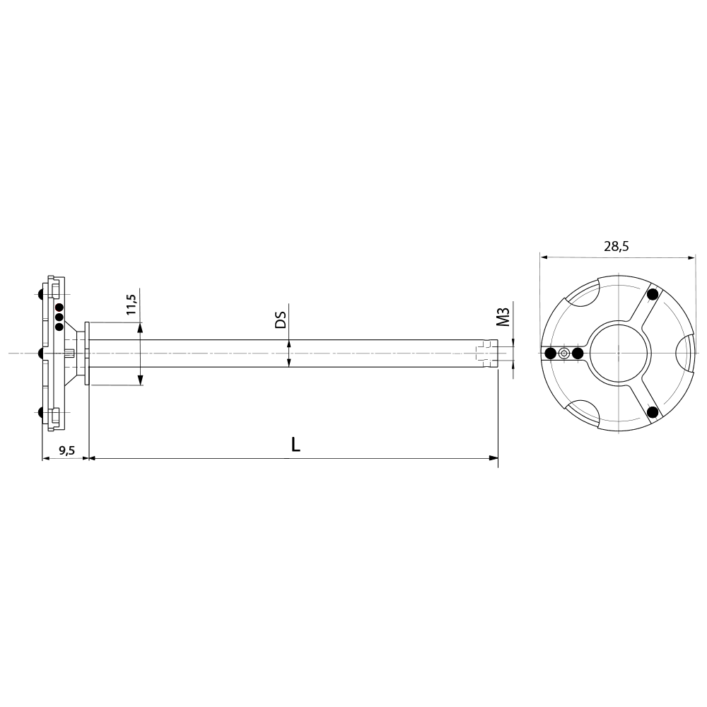 Zeichnung vom Produkt M3 Wechselteller TL4 für ZEISS XXT; L 75.0 mm