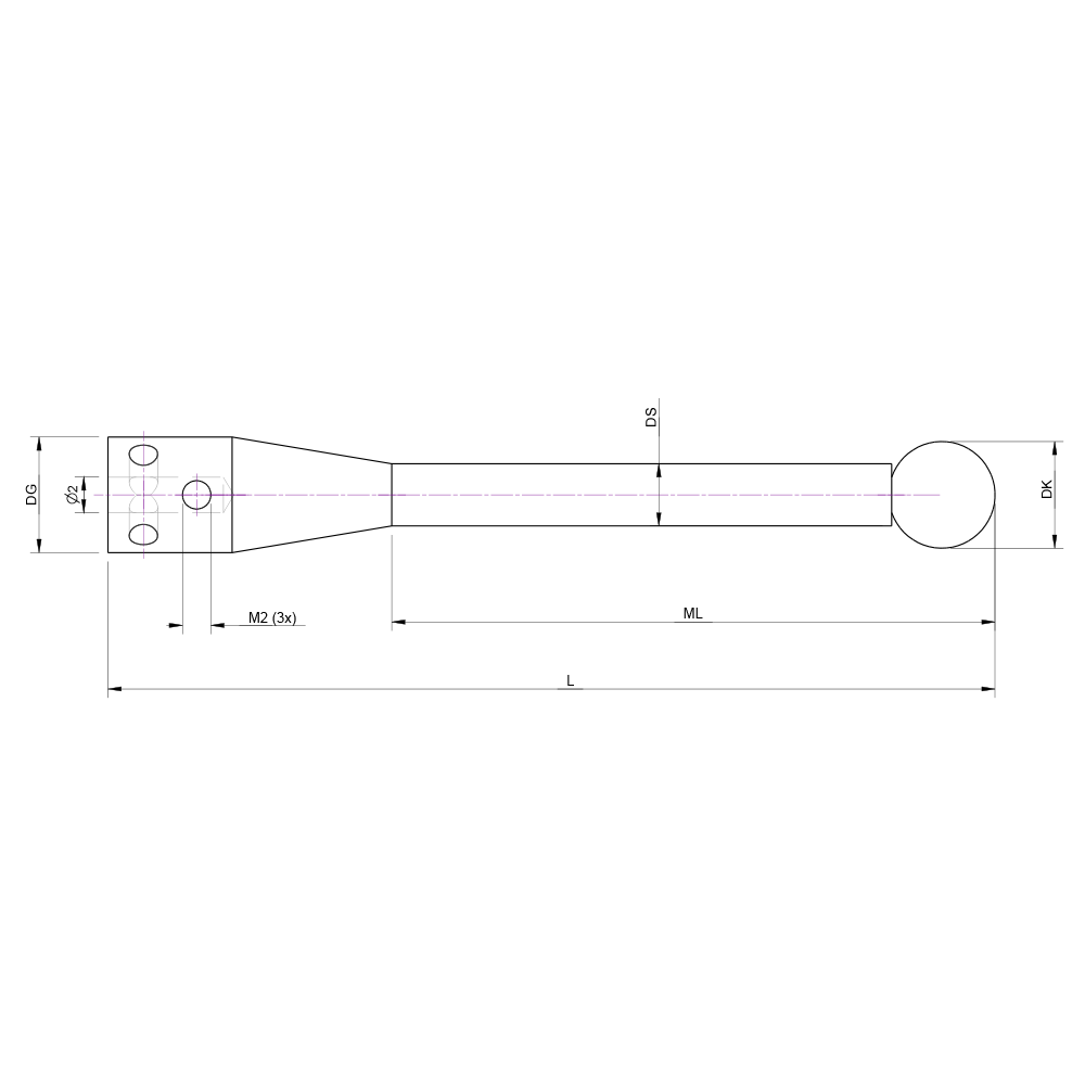 Zeichnung vom Produkt Gerader Taster; DK 6.0 mm; L 50.0 mm
