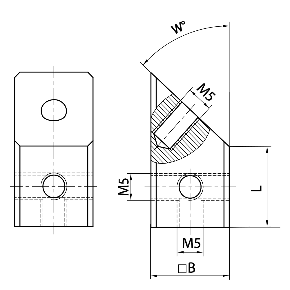 Zeichnung vom Produkt M5 Würfel Titan; B 15.0 mm; Winkel 57.5°