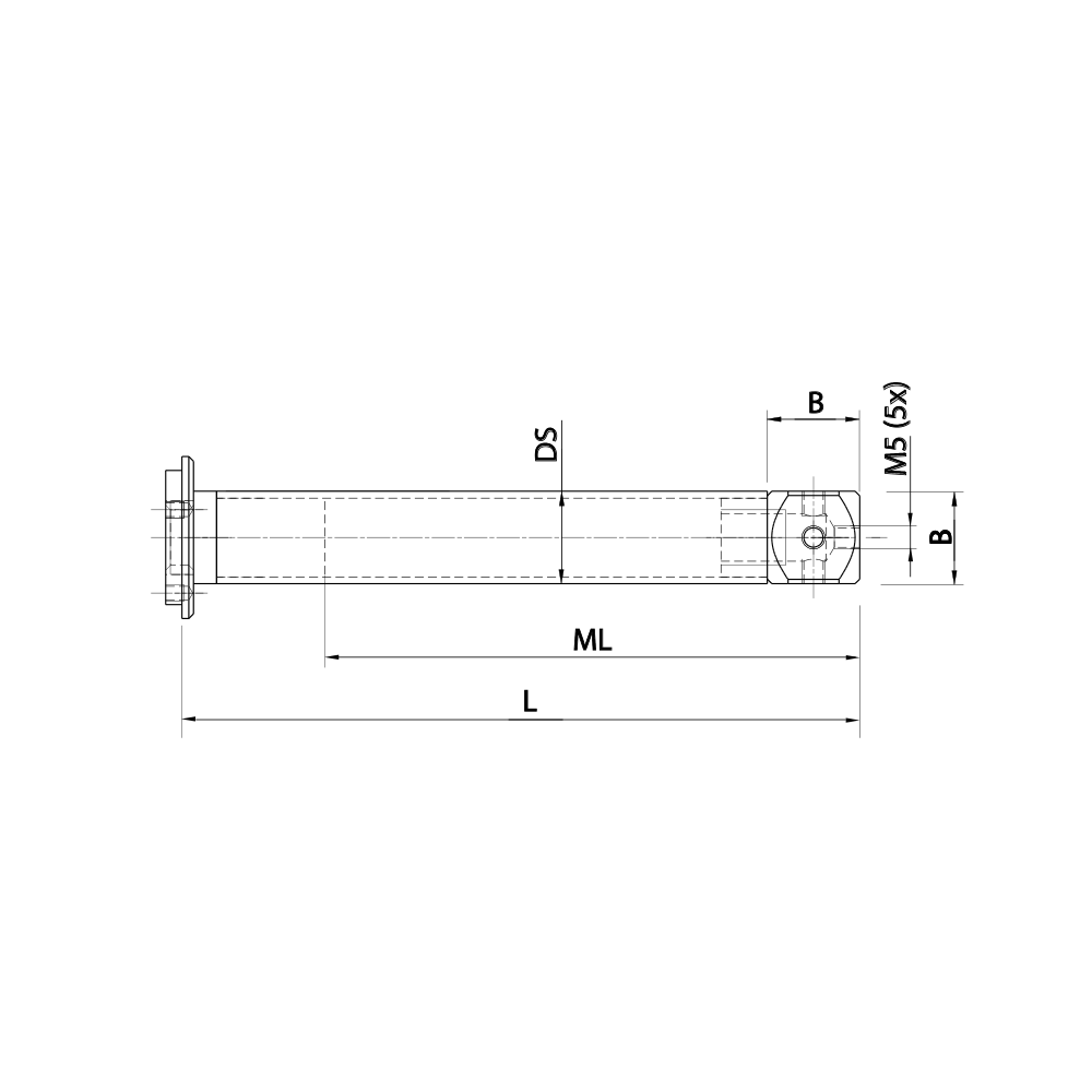 Zeichnung vom Produkt M5 Tellerverlängerung Kohlefaser; L 106.5 mm; DS 20.0 mm; B 20.0 mm